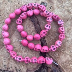 Beads109: Day of the Dead Skull Beads – Pink Howlite/Magnesite Strand, 16”